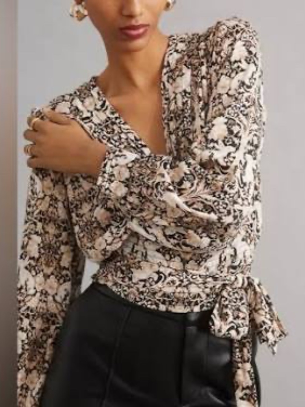 ANTHROPOLOGIE V-Neck Cross-Over Tie Front Blouse